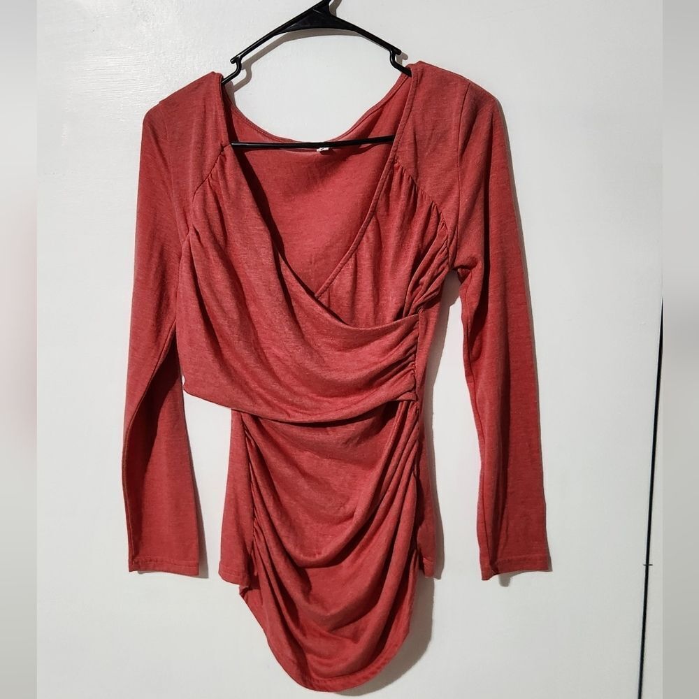 Dressfo open v neck long sleeves blouse